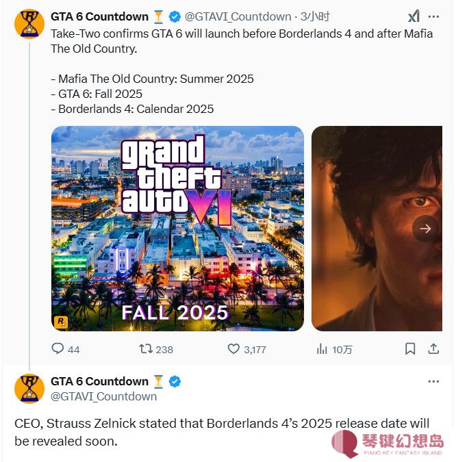 Take Two：《GTA6》仍定于2025年秋季发售
